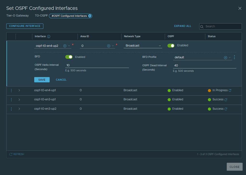 Configure OSPF on interfaces