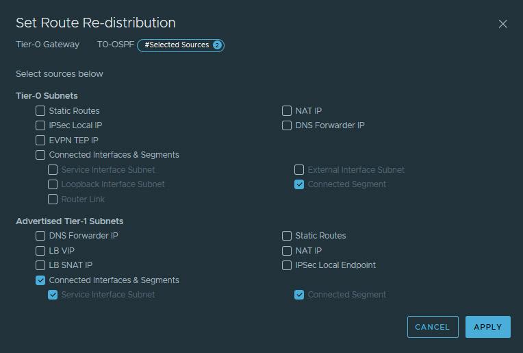 Route sources to be redistributed into OSPF