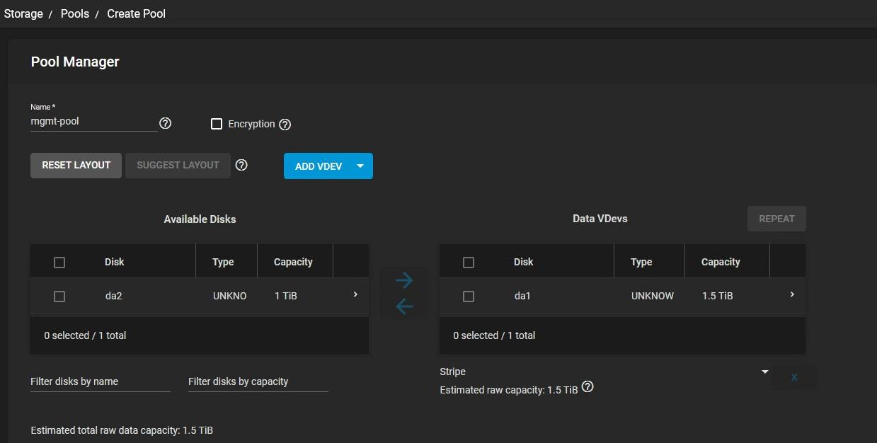 Create storage pool